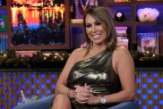 Kelly Dodd in a gold dress on Watch What Happens Live