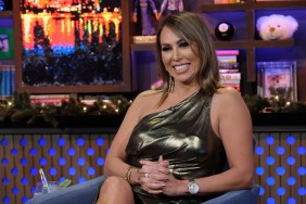 Kelly Dodd in a gold dress on Watch What Happens Live
