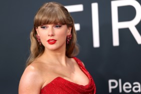 Taylor Swift in a red dress at the Grammys