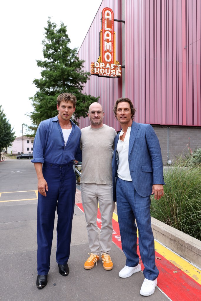 Austin Butler, Darren Aronofsky and Matthew McConaughey attend the "Caught Stealing" Austin, TX Special Screening at Alamo Drafthouse on August 13, 2025 in Austin, Texas.
