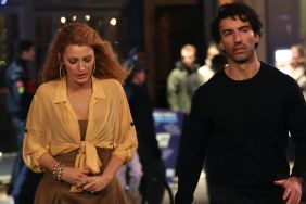 Blake Lively and Justin Baldoni are seen on the set of 'It Ends with Us' on January 12, 2024 in Jersey City, New Jersey