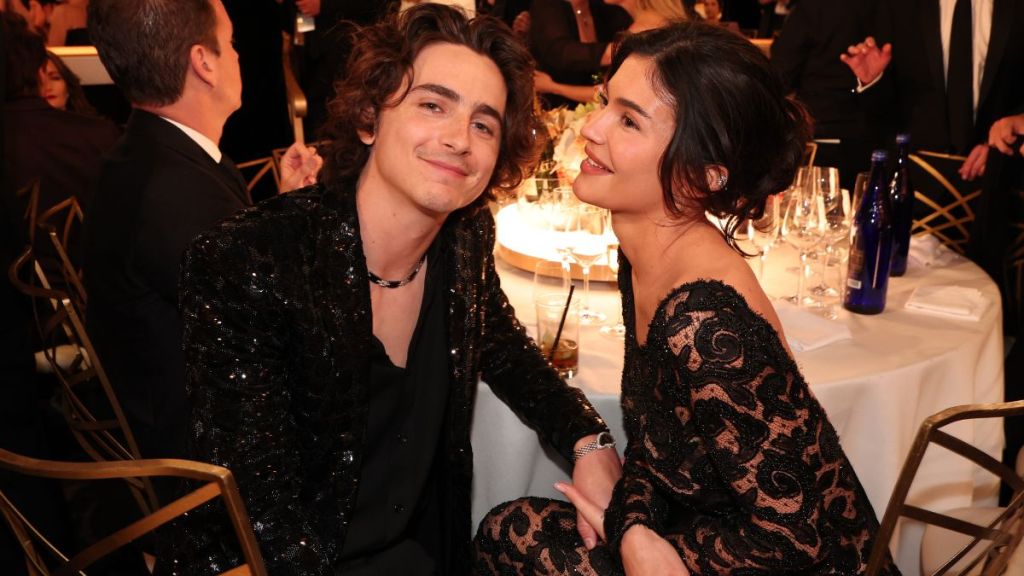 Timothée Chalamet and Kylie Jenner at the 81st Golden Globe Awards held at the Beverly Hilton Hotel on January 7, 2024 in Beverly Hills, California