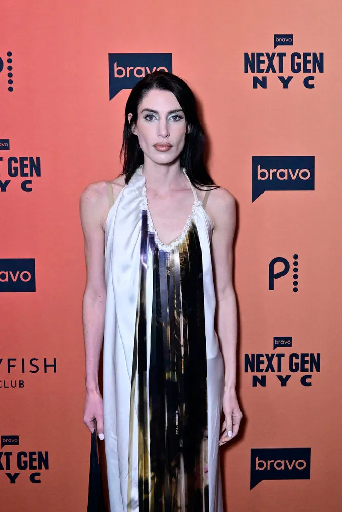 Georgia McCann in a white and gold dress at the Next Gen NYC series premiere party
