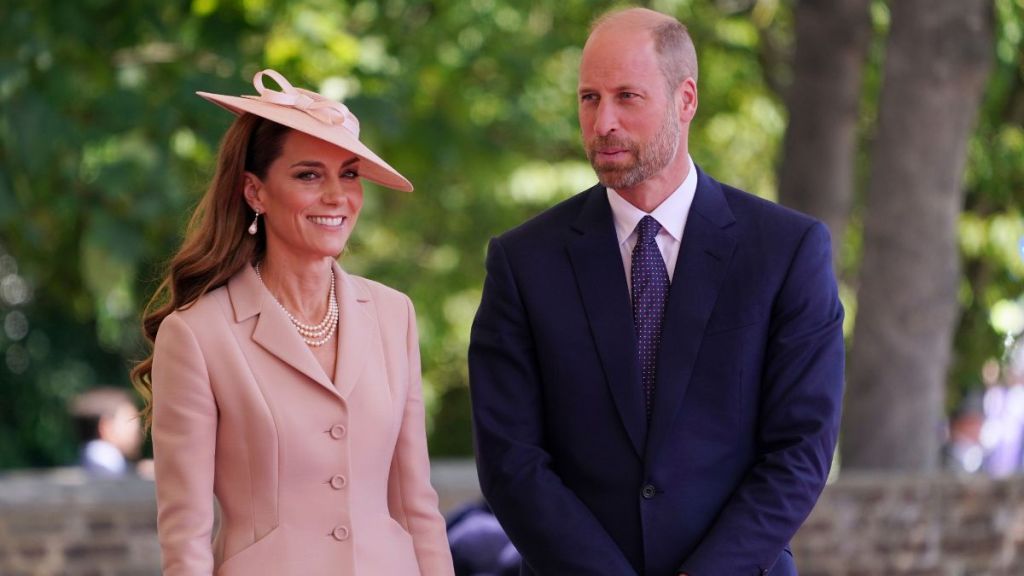 Catherine, Princess of Wales and Prince William, Prince of Wales welcome French President Emmanuel Macron and his wife Brigitte Macron (not pictured) to Windsor Castle on July 8, 2025 in Windsor, England.