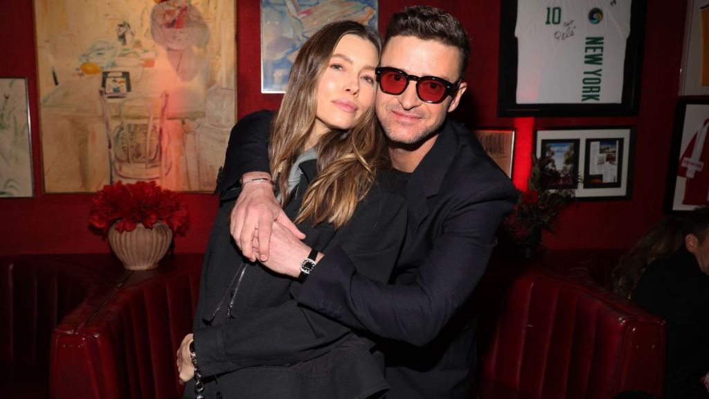 Jessica Biel and Justin Timberlake attend Justin Timberlake's 'EVERYTHING I THOUGHT IT WAS' Album Release Party at Dan Tana's on March 14, 2024 in West Hollywood, California.