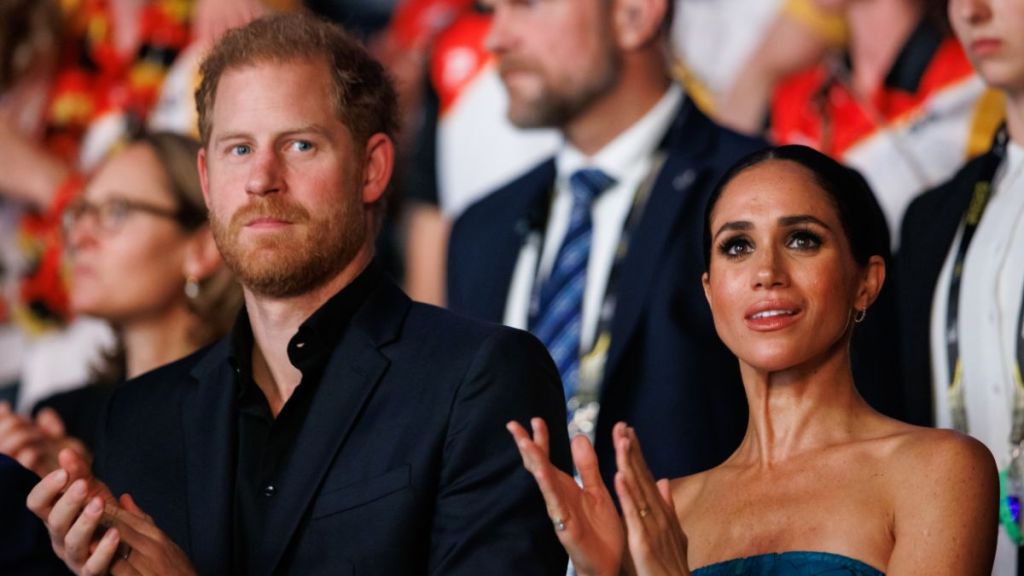 Prince Harry, Duke of Sussex and Meghan, Duchess of Sussex are seen during the closing ceremony of the Invictus Games Düsseldorf 2023 at Merkur Spiel-Arena on September 16, 2023 in Duesseldorf, Germany.