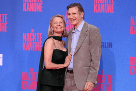 US actress Pamela Anderson and british-irish actor Liam Neeson attend the Berlin premiere of the movie "The Naked Gun" (German Title: Die Nackte Kanone) at UCI Luxe East Side Gallery on July 24, 2025 in Berlin, Germany.