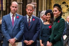 Prince William, Duke of Cambridge and Catherine, Duchess of Cambridge, Prince Harry, Duke of Sussex and Meghan, Duchess of Sussex attend a service marking the centenary of WW1 armistice at Westminster Abbey on November 11, 2018 in London, England