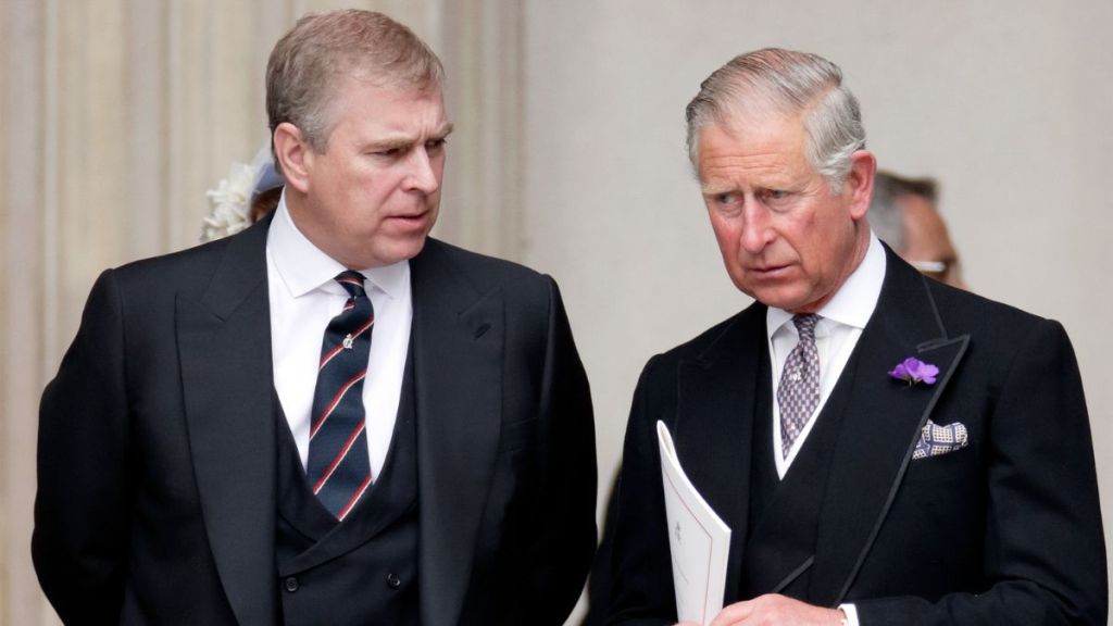 Prince Andrew, Duke of York and Prince Charles, Prince of Wales attend a Service of Thanksgiving to celebrate Queen Elizabeth II's Diamond Jubilee at St Paul's Cathedral on June 5, 2012 in London, England