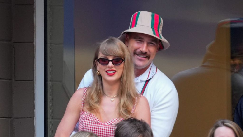 Taylor Swift and Travis Kelce are seen during the 2024 US Open Tennis Championships on September 08, 2024 in New York City