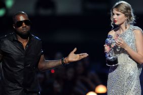 Kanye West takes the microphone from Taylor Swift and speaks onstage during the 2009 MTV Video Music Awards at Radio City Music Hall on September 13, 2009 in New York City