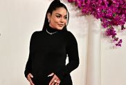Vanessa Hudgens Showcases Baby Bump in Sheer Brown Dress