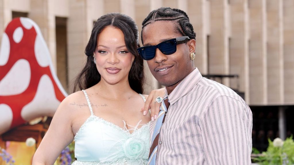 Rihanna and A$AP Rocky attend the "Smurfs" Global Premiere at Mont des Arts on June 28, 2025 in Brussels, Belgium.