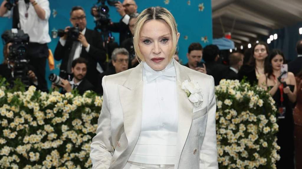 Madonna Dazzles in Sheer Pink Lace Nightgown Ensemble