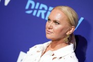 Galyna Saltkovska in a white blouse at a Directv event