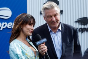 Hilaria and Alec Baldwin being interviewed at the US Open