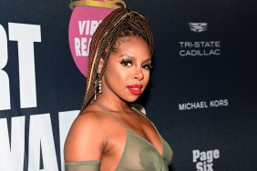 Candiace Dillard-Bassett at the Page Six Virtual Reali-Tea Awards in a sheer green dress