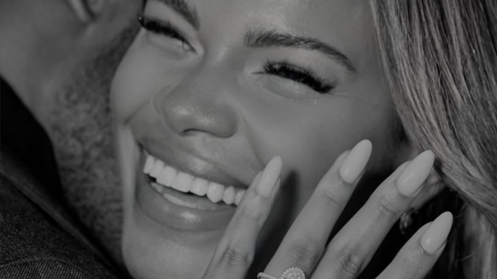 Kamie Crawford showing off her engagement ring