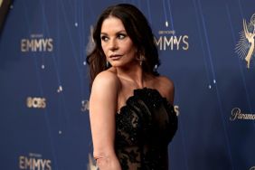 Catherine Zeta-Jones Stuns in Sheer Black Corset Gown with Morticia Addams Flair