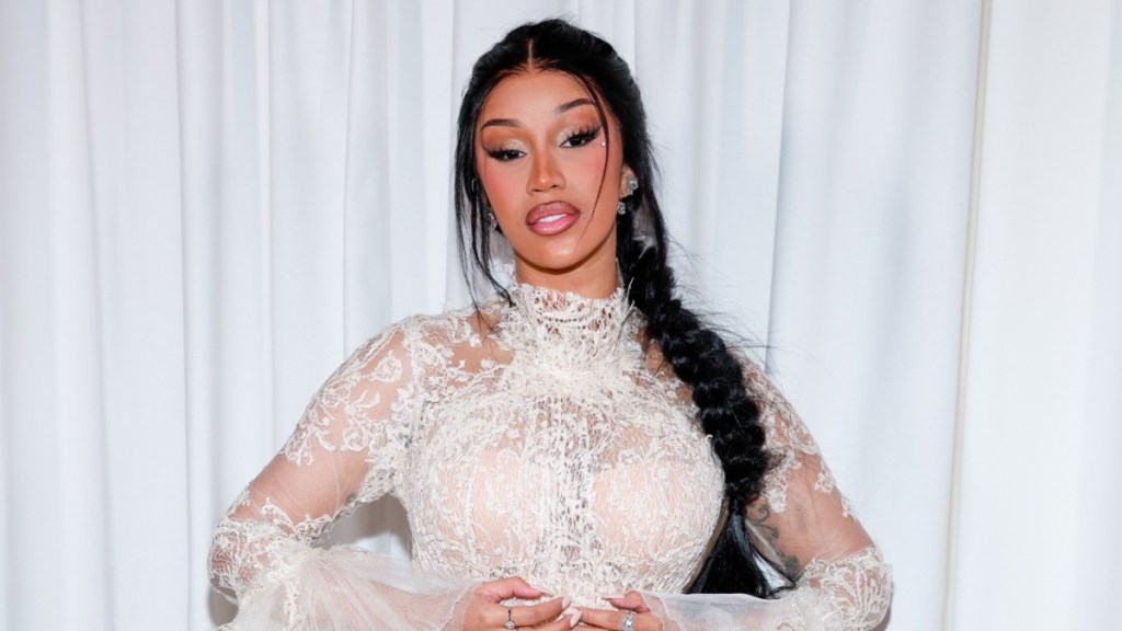 Cardi B Highlights Her Thigh Tattoos in Latex Outfit