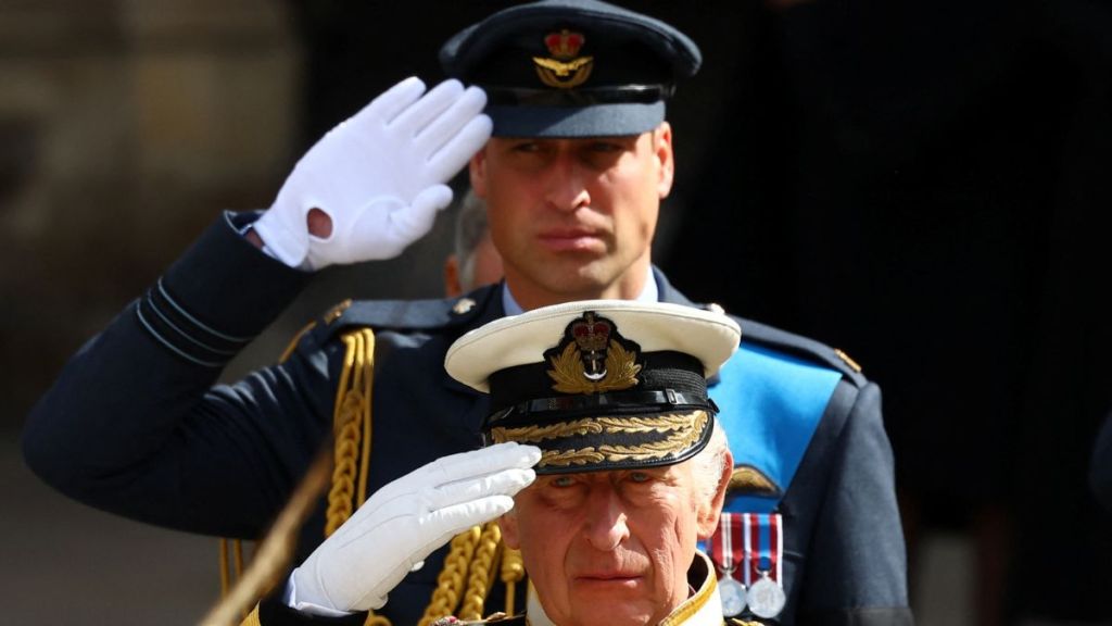 Prince William, Prince of Wales and King Charles III leave after the State Funeral of Queen Elizabeth II on September 19, 2022 in London, England.