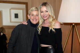 Ellen DeGeneres and Portia de Rossi are seen as RH Celebrates The Unveiling of RH San Francisco, The Gallery at the Historic Bethlehem Steel Building on March 17, 2022 in San Francisco, California.