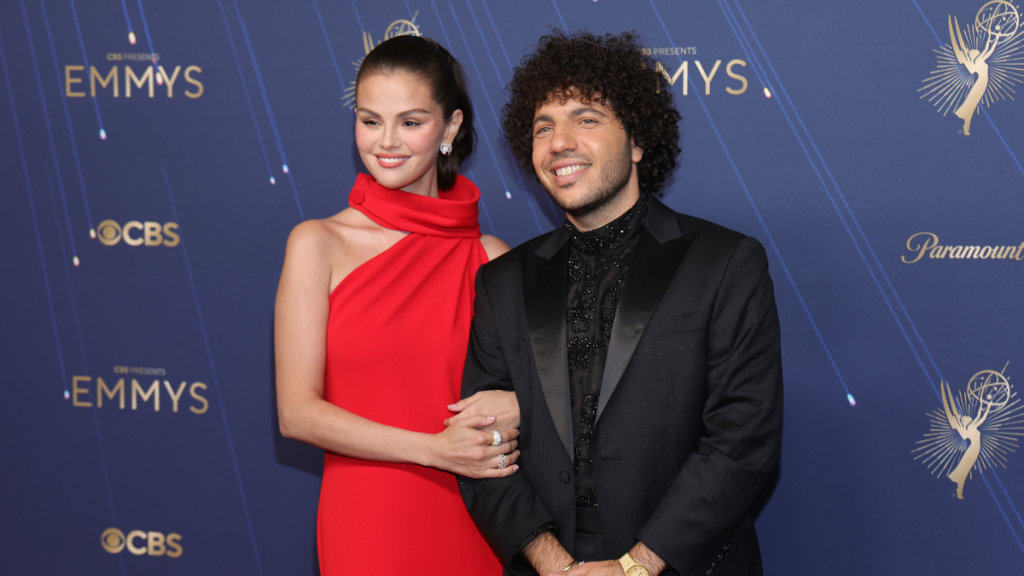 (L-R) Selena Gomez and Benny Blanco attend the 77th Primetime Emmy Awards at Peacock Theater on September 14, 2025 in Los Angeles, California.