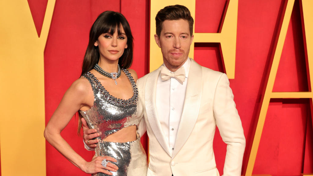 (L-R) Nina Dobrev and Shaun White attend the 2024 Vanity Fair Oscar Party Hosted By Radhika Jones at Wallis Annenberg Center for the Performing Arts on March 10, 2024 in Beverly Hills, California.