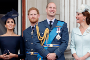 Meghan, Duchess of Sussex, Prince Harry, Duke of Sussex, Prince William, Duke of Cambridge and Catherine, Duchess of Cambridge watch a flypast to mark the centenary of the Royal Air Force from the balcony of Buckingham Palace on July 10, 2018 in London, England. The 100th birthday of the RAF, which was founded on on 1 April 1918, was marked with a centenary parade with the presentation of a new Queen's Colour and flypast of 100 aircraft over Buckingham Palace.