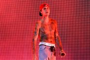 Justin Bieber performs with Daniel Caesar onstage at the Coachella Stage during the 2022 Coachella Valley Music And Arts Festival on April 15, 2022 in Indio, California.