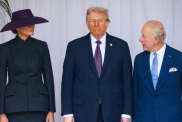 First Lady Melania Trump, US President Donald Trump, King Charles IIIduring the State visit by the President of the United States of America at Windsor Castle on September 17, 2025 in Windsor, England.