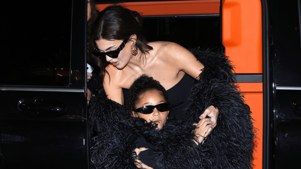 Kylie Jenner and Stormi Webster attend the Valentino Haute Couture Spring/Summer 2024 show as part of Paris Fashion Week on January 24, 2024 in Paris, France.