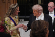 Catherine, Princess of Wales, toasts US President Donald Trump after his speech during the State Banquet at Windsor Castle for the State visit by the President of the United States of America on September 17, 2025 in Windsor, England. President Trump is in England from Sept. 16-18 on his second UK state visit, with the previous one taking place in 2019 during his first presidential term.