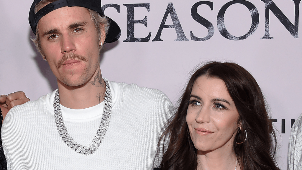Canadian singer Justin Bieber (L) and his mother Pattie Mallette arrive for YouTube Originals' "Justin Bieber: Seasons" premiere at the Regency Bruin Theatre in Los Angeles on January 27, 2020.