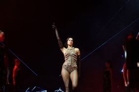 Dua Lipa Flaunts Her Toned Figure in Gold Corset