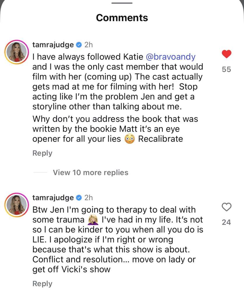 Tamra Judge replies to Jennifer Pedranti on Instagram