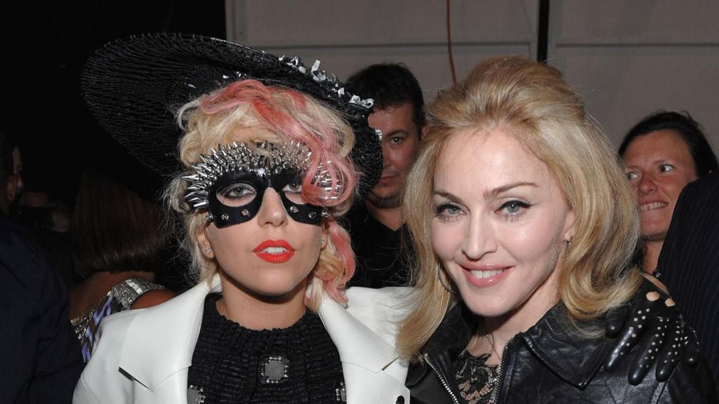 Lady Gaga and Madonna attend the Marc Jacobs 2010 Spring Fashion Show at the NY State Armory on September 14, 2009 in New York City.
