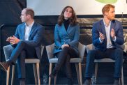 Prince William, Duke of Cambridge and Catherine, Duchess of Cambridge and Prince Harry attend the Coach Core graduation ceremony for more than 150 Coach Core apprentices at The London Stadium on October 18, 2017 in London, England.