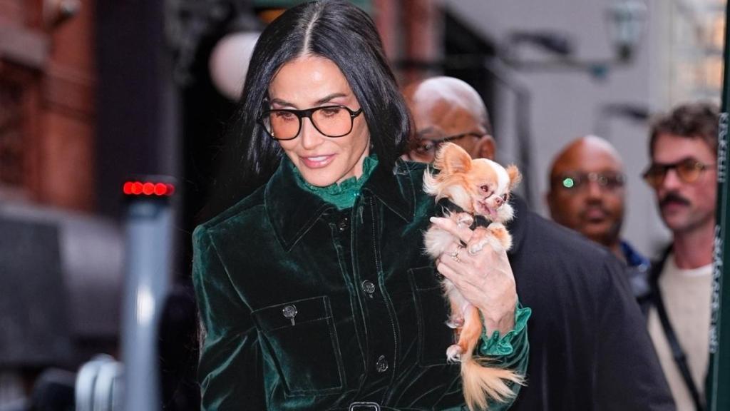 Demi Moore Accessorizes Her Fabulous Suit With Her Dog