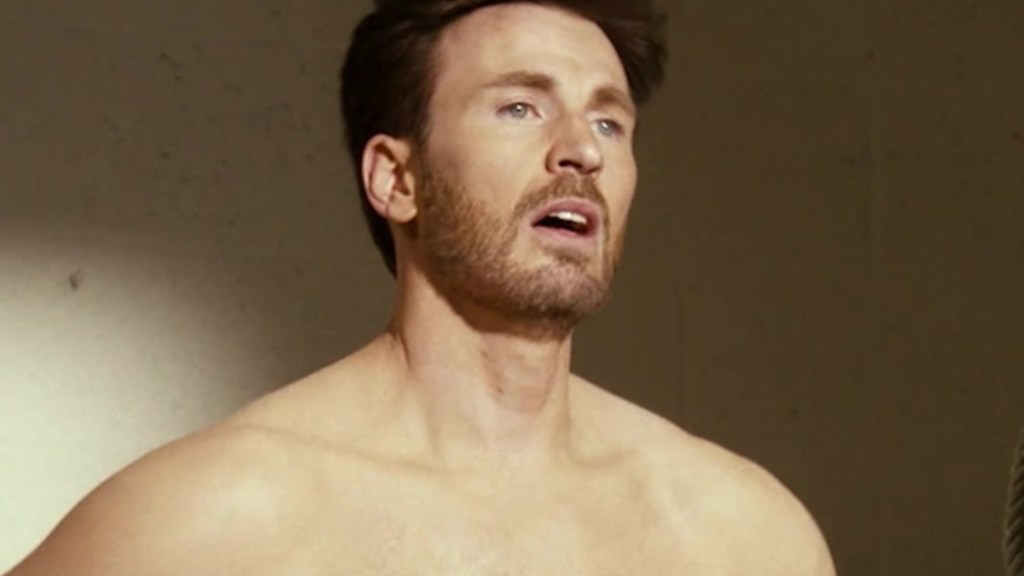 Chris Evans shirtless in Honey Don't!
