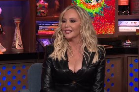 Shannon Beador in a black leather dress on Watch What Happens Live