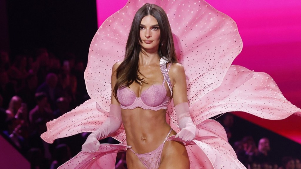 Emily Ratajkowski Turns Heads in Pink Lingerie with Orchid Wings