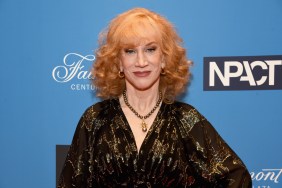 Kathy Griffin in a black and gold dress at the Critics Chocie Awards