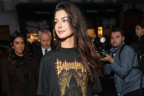Anne Hathaway’s Graphic Floor-Length Tee Look in Paris Video Is ‘Rock-Chic Perfection'