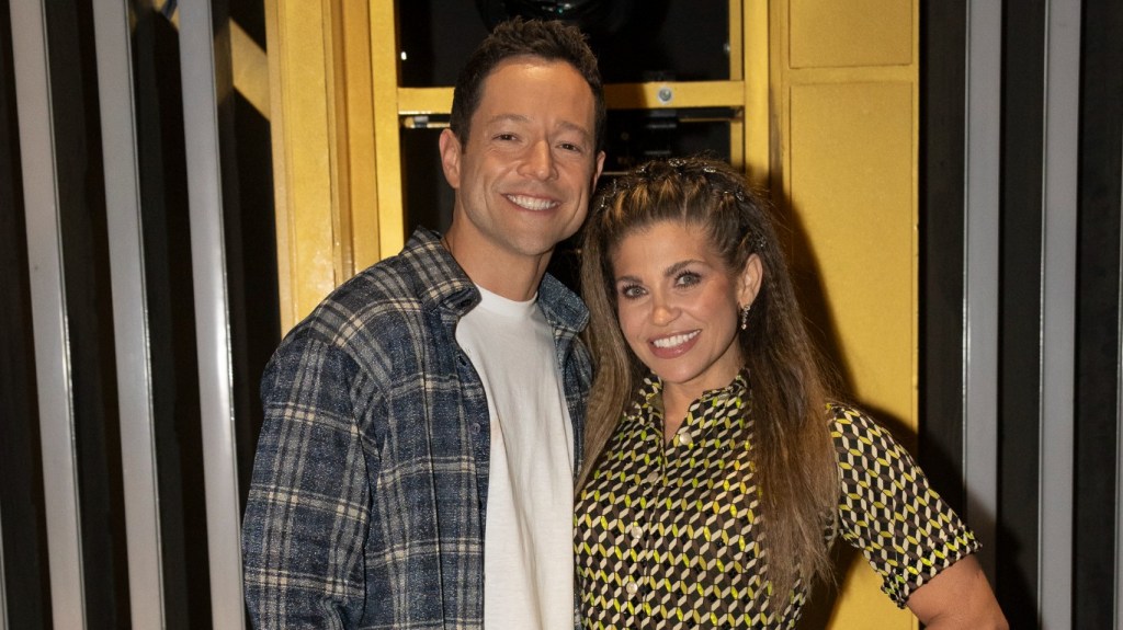 Pasha Pashkov and Danielle Fishel backstage at Dancing with the Stars