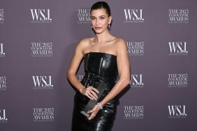 Hailey Bieber Keeps It Edgy With Strapless Leather Corset