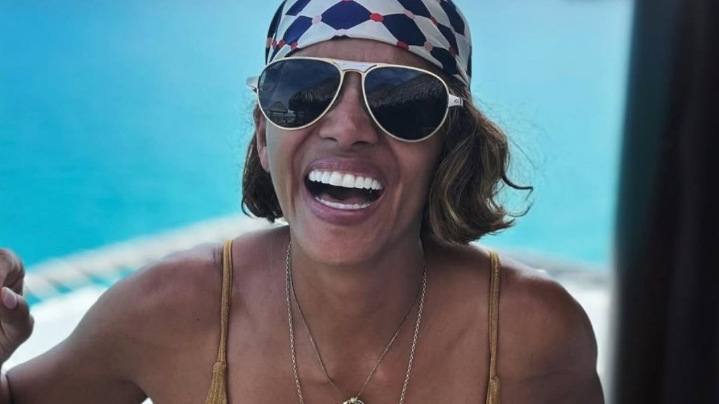 Halle Berry Turns Heads in Gold Bikini Look