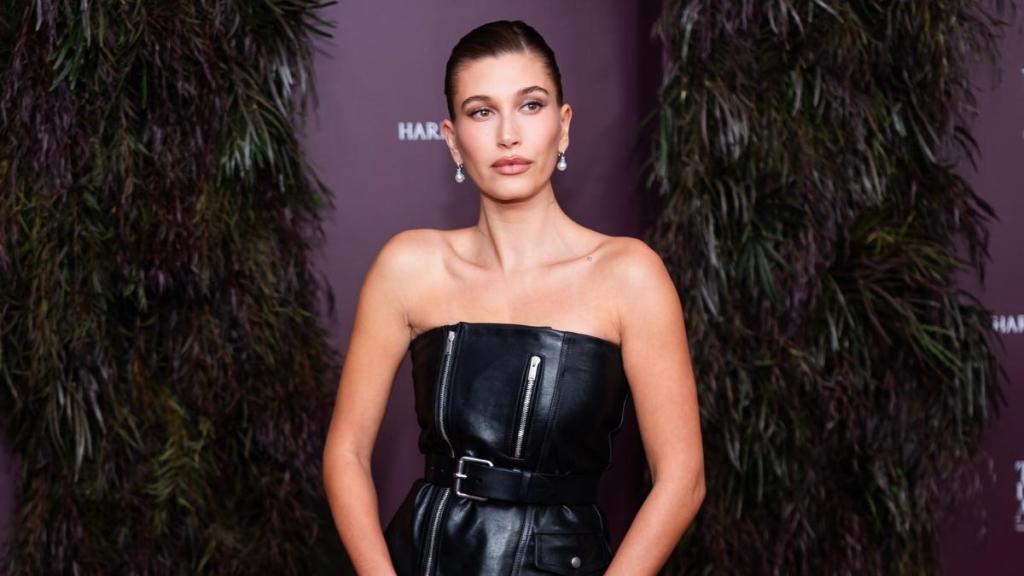 Photos: Hailey Bieber's Black Leather Dress Is 'Very Elegant'