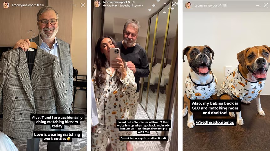 Bronwyn Newport and Todd Bradley in matching Halloween pajamas