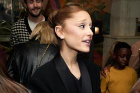 Ariana Grande Embraces Pantsless Trend in Shirt & Sheer Tights